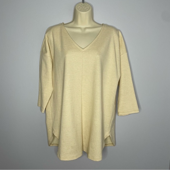 J Jill Organic Cotton Shirttail Tunic Striped V Neck 3/4 Sleeve - Picture 2 of 7